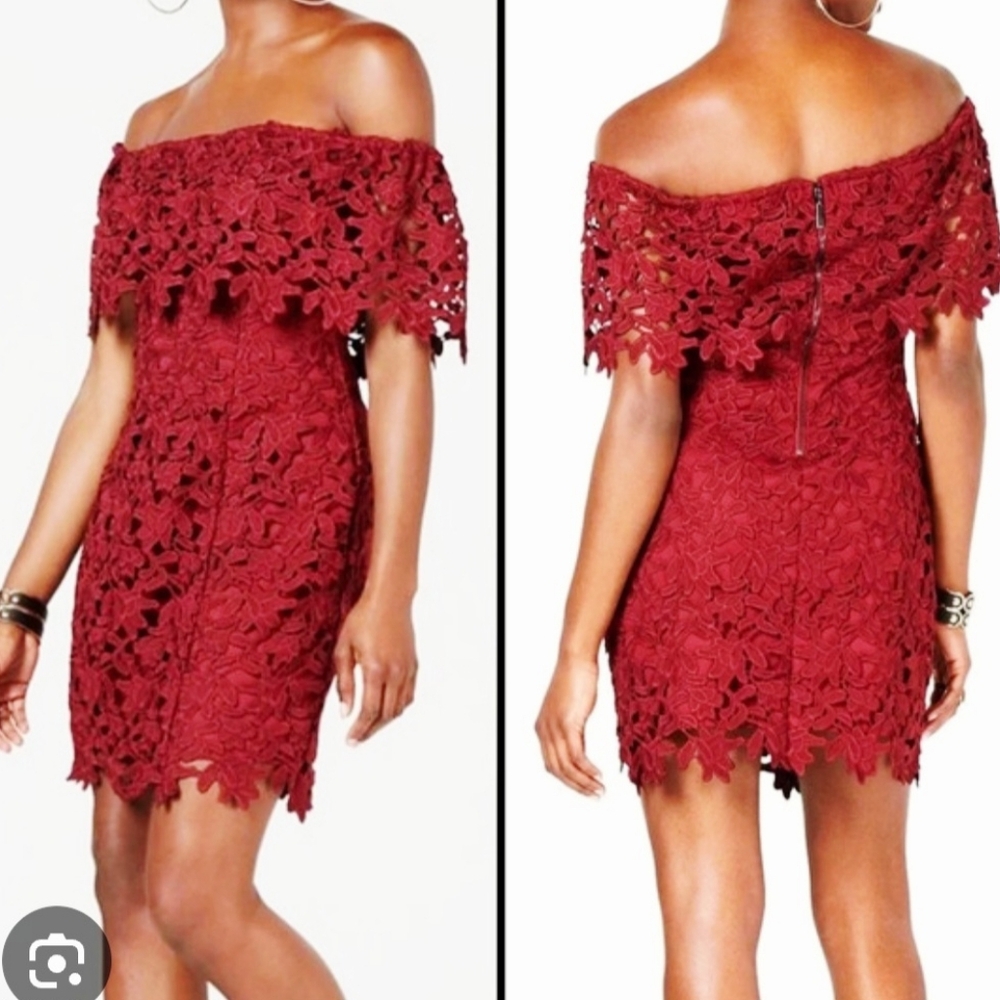 Women's Guess Size XS Red Off-Shoulder Lace Bodycon Dress